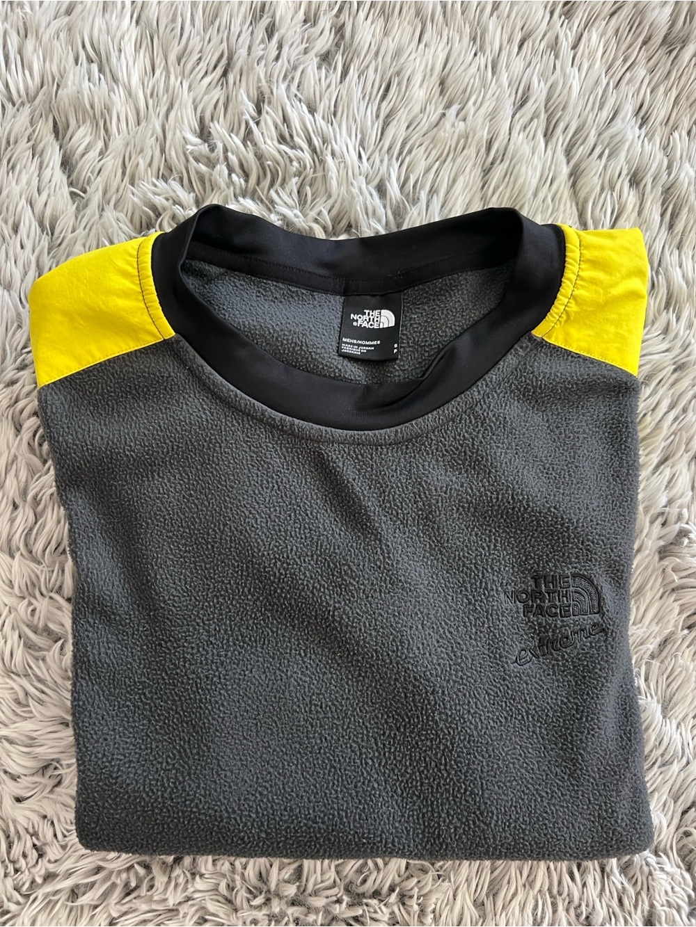 The North Face Men’s Gray Fleece Pullover with Yellow Accents Small